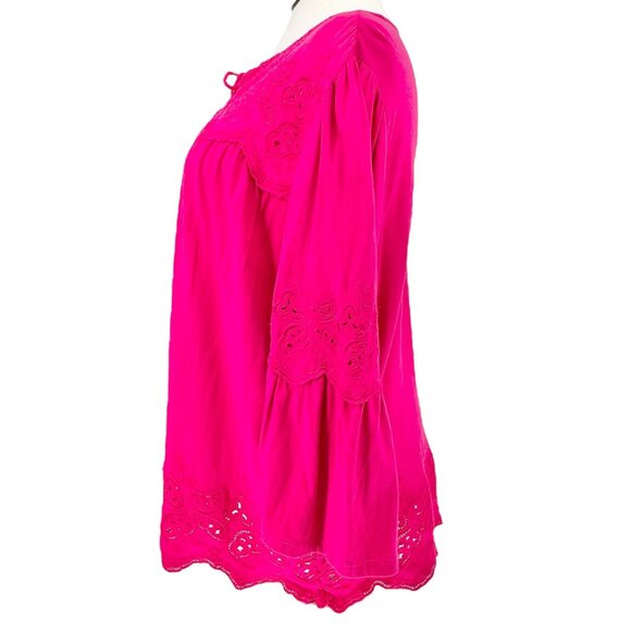 Lauren Ralph Lauren Boho Peasant Top Womens 2X Fuchsia Embroidered with Tassels - Picture 7 of 8